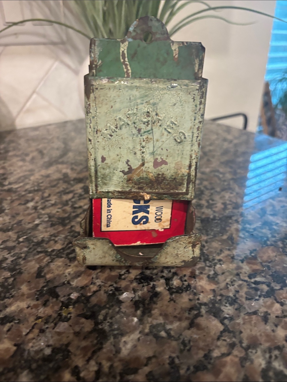 Vintage Green Metal Wall Mount Matchbox Holder - Home Accents